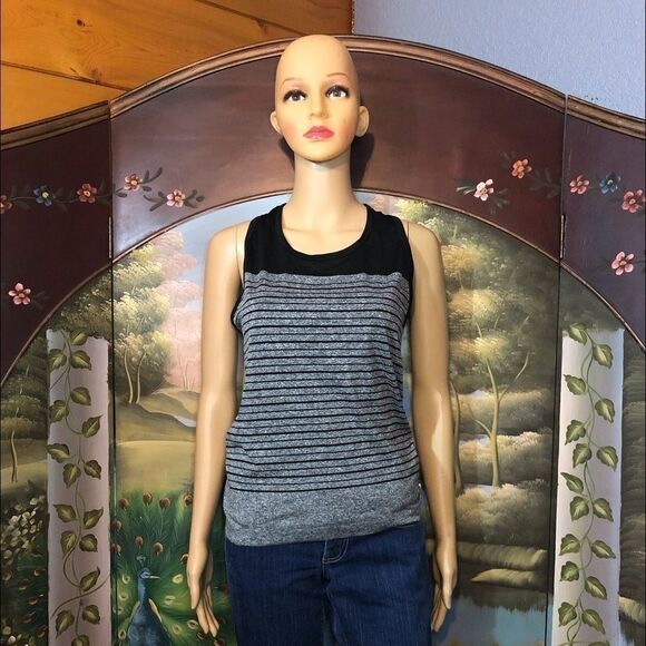 Danskin Now Grey/Black striped s/l tank top-S - Picture 1 of 5